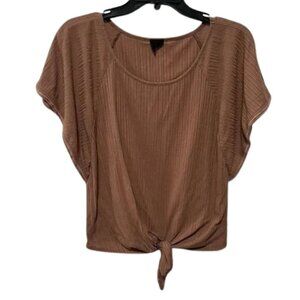 Anthropology W5 Mauve Knitted Short sleeve Knotted Tie Front Blouse